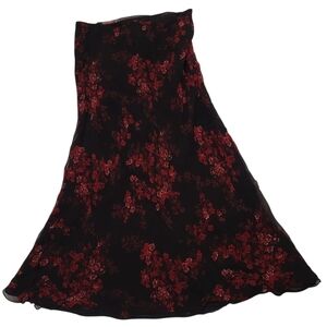 JACLYN SMITH Classic Elegant Silk Black and Red Floral Skirt SIZE (8)